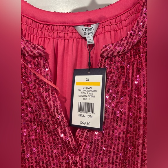💕 Crown & Ivy Vibrant Pink Sequin Blouse 💕 - Picture 2 of 6